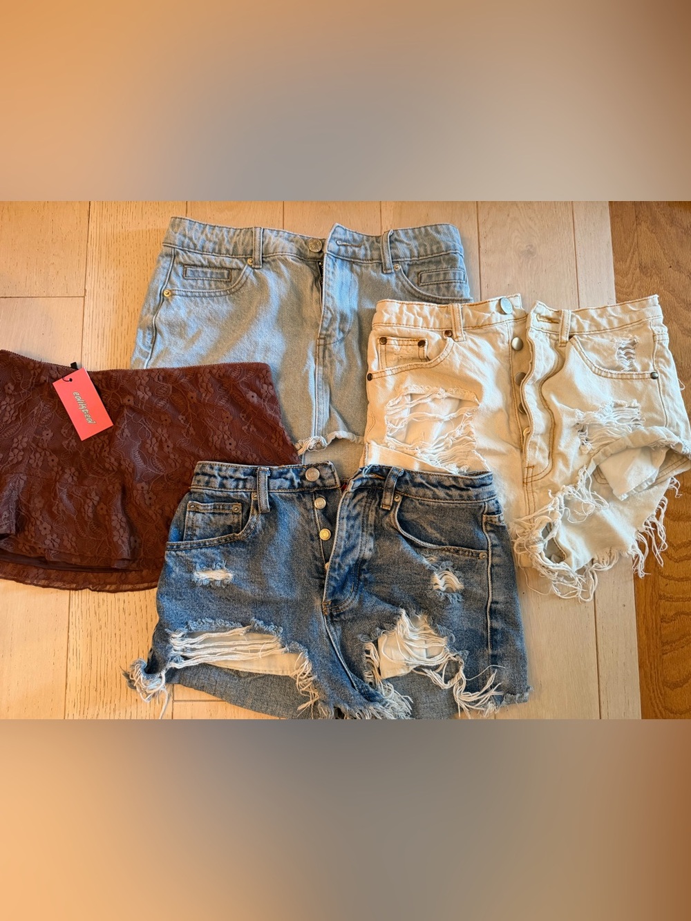 Distressed Blue Denim Mini Skirt - Casual Button-Front Style